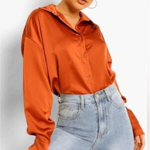 ZARA Satin Shirt, Orange Shirt SIZE M